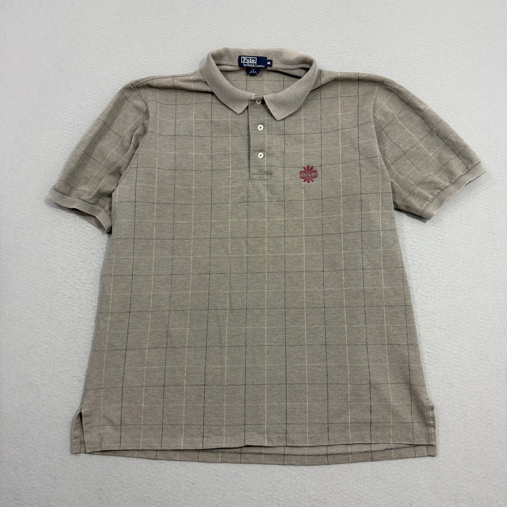 Polo Ralph Lauren Shirt Mens XXL Tan Waikoloa Grid Short Sleeve Cotton Preppy